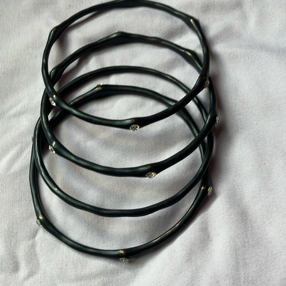 5 Black Metal 6 1/4” bracelet with rhinestones,bamboo style